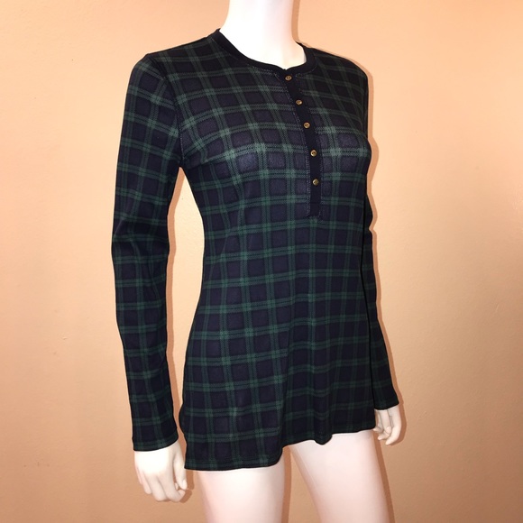Chaps Tops - Chaps Buffalo Plaid Henley Top Blue Green NEW